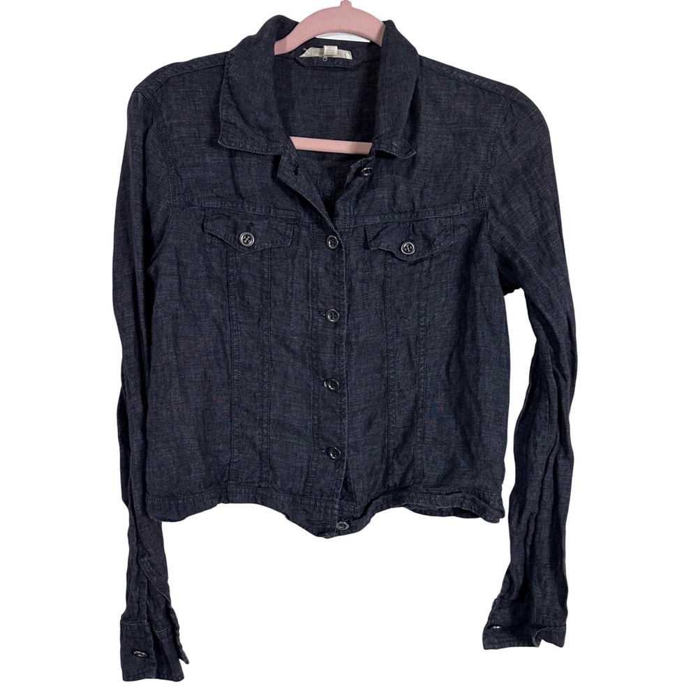 Eileen Fisher‎ Organic Linen Button Front Jacket Charcoal Grey XS S16LOL